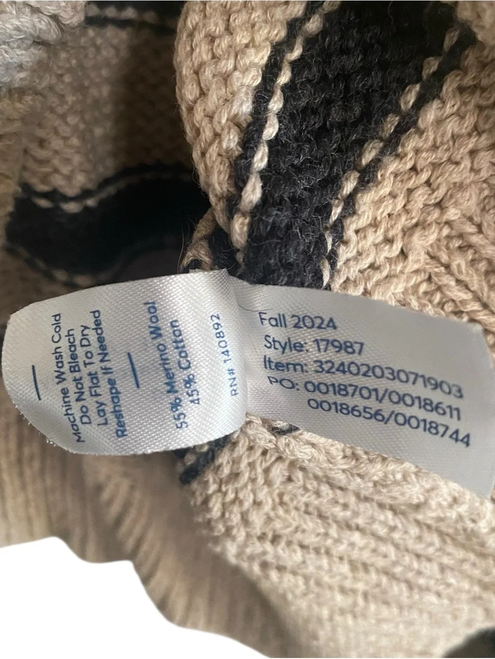 Marine Layer Relaxed Striped Berkeley Sweater Polo Size Small Beige Charcoal S